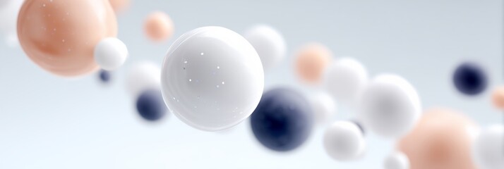 Bunch of white and blue spheres are floating in the air