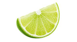 Fresh lime wedge isolated PNG, juicy green citrus fruit slice for summer cocktails and refreshing drinks on transparent background