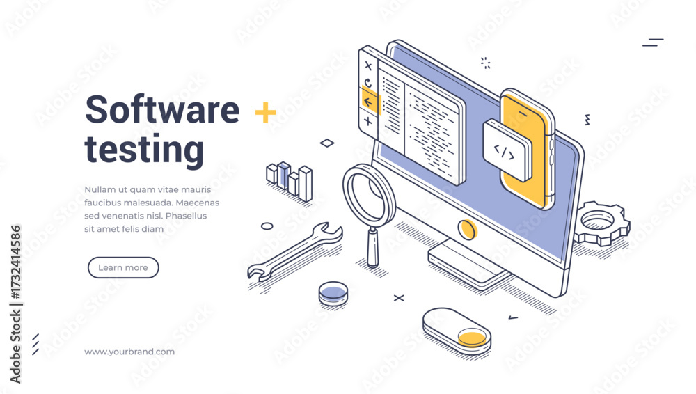 Software testing coding programming isometric web banner design ...