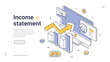 © provectors - Income statement accounting financial analyzing isometric web banner design template line vector illustration. Business profit wealth analysis management control budget balance planning optimization