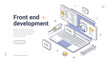 © provectors - Front end development software coding programming isometric web banner design template line vector illustration. Computer program languages digital engineering construct information technology