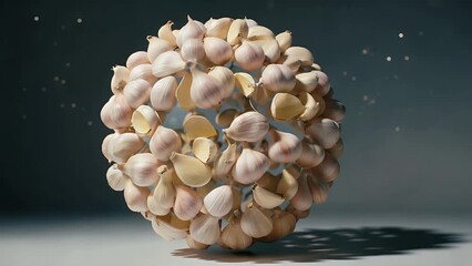 Conceptual Artistic Composition Featuring Garlic Bulbs Suspended in Cosmic Environment
