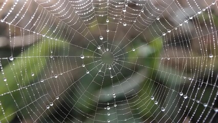 Macro Photography of Spider's Web Center Adorned with Morning Dew Droplets