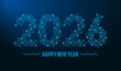 © Roman - 2026 New Year illustration made by points and lines, polygonal wireframe mesh on dark blue background. Low poly greeting card. Vector.