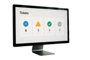 Computer screen showing ticket status interface with clean layout and alert icons, isolated on white background, technology concept. Ai generative