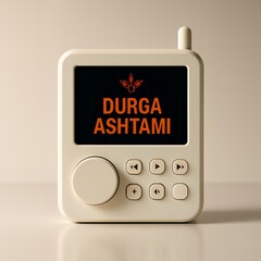 A white digital radio displays 