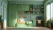 © 小さな花 - 緑色の子供部屋 快適なベッドと収納スペース付き