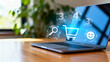 © 鱼 蒋 - EcommerceIconsOnLaptopScreen
