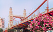 Colorful bridge of Mega Grand World and blossoms in Hanoi city, Vietnam
