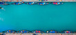 Aerial view of traditional boats on European style Mega Grand World in Hanoi city town, park Venice, Vietnam