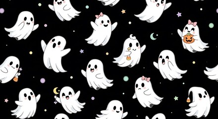  Cute Ghost Halloween Pattern.