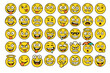 © Constance - Set of 42 funny and crazy emoticons, emoji icon design, playful vector smileys, colorful expressive faces, cartoon emotions, transparent background, ordered collection