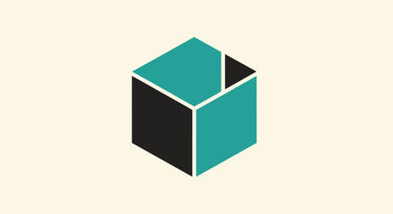 Wall Mural - Isometric cube with teal and black facets