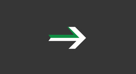 White arrow with green stripe on dark grey