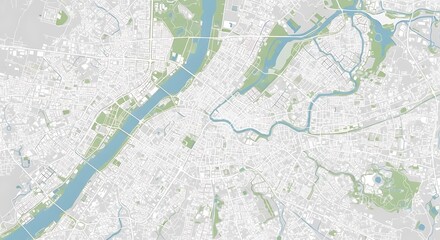 Aerial city map with river and green spaces, isolated on white background world tourism day background