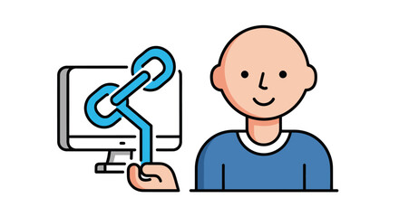 Bald man next to monitor with chain held by hand
