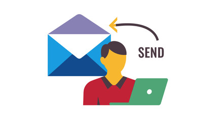 Man sending email from laptop digital communication concept.