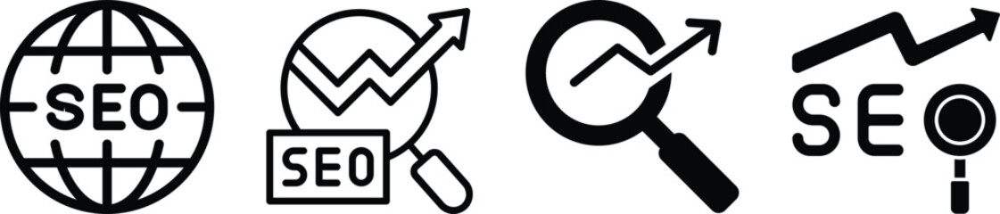 SEO tools Icons Internet Marketing Icon Search Icons Line Series Business and marketing icon set featuring seo, analytics, and tools Digital marketing tools: seo style icons for digital marketing 