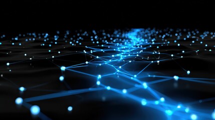 Glowing Blue Digital Network with Connected Nodes