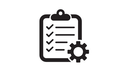 Clipboard with checklist and gear icon flat vector illustration for process management isolated on white background