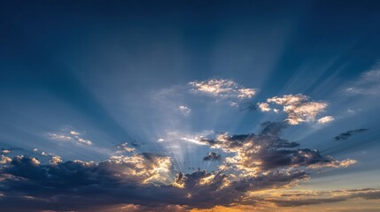 Wall Mural - Majestic Sunset Sky with Rays of Light and Colorful Clouds