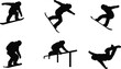 © Creatives Selim - Silhouettes of snowboarders performing various tricks and jumps on snow and rails, for winter sports and action concepts