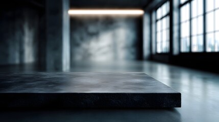 Wall Mural - A minimalist concrete platform positioned in a modern industrial interior setting