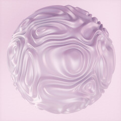 Wall Mural - 3d illustration in abstract organic style, featuring a glossy, wavy sphere in soft pastel pink tones