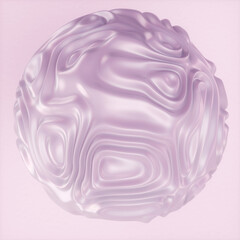 Wall Mural - 3d illustration in abstract organic style, featuring a glossy, wavy sphere in soft pastel pink tones
