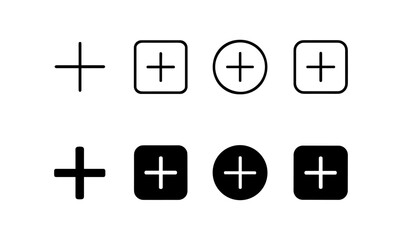 Wall Mural - Minimalist set of plus icons in various shapes and styles