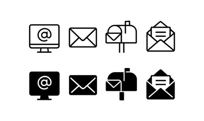 Wall Mural - Email and messaging icons in black and white for digital communication themes