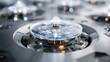 © Agapi - Futuristic micro sound scanning device with glowing circuits and rotating sensors hovering above metallic platform.