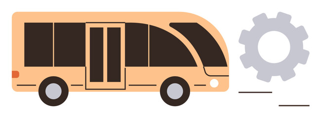 Wall Mural - Sleek bus design paired with a gear. Ideal for public transport, innovation, technology, logistics, transit systems, automation, and infrastructure development. A simple flat metaphor