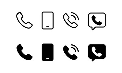 Minimalist phone and communication icons featuring linear and solid styles