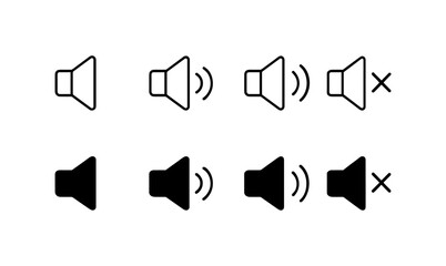 Wall Mural - Volume control icons: mute, low, high sound levels in outline and solid styles