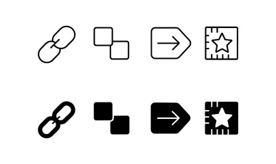 Wall Mural - Minimalist icon set: links, arrows, and measurement symbols in linear and solid styles