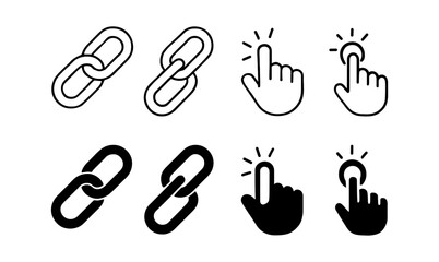 Wall Mural - Minimalist link and click icons in black and white for digital interfaces