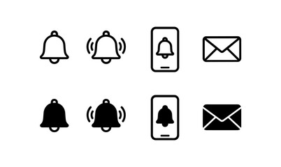 Wall Mural - Minimalist notification icons set featuring bell and envelope designs