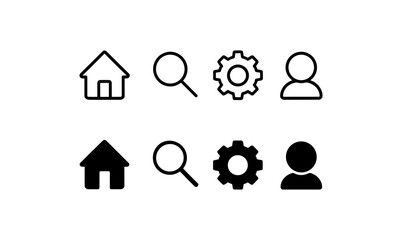 Wall Mural - Minimalist icon set featuring home search gear and user symbols