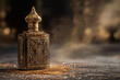 © marini - antique luxury perfume bottle mockup with ornate golden carvings, aged royal design