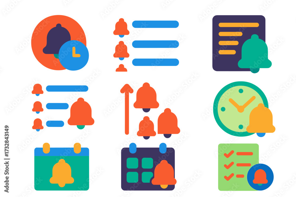 Vibrant Notification Icons. Flat vector icons of notification timelines ...