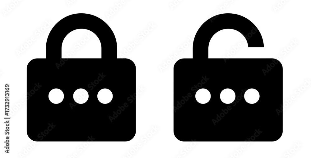 Flat black glyph icons of locked and unlocked padlocks - Used in ...