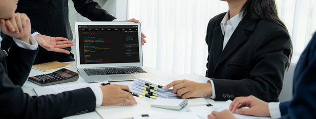 Software development programming on computer screen for brisk application and program coding