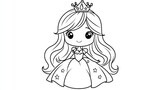 Cartoon princess illustration with crown and dress for coloring