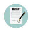 © 3okaad_Vectors - Illustration of a signed contract with a black pen resting on it, symbolizing agreement or commitment in business.