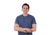 © Luis Fernando Dávila - calm and happy man with blue shirt on white background, arms crossed