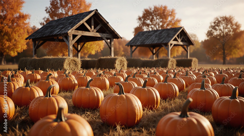 autumnal pumpkin festival celebration with a cozy harvest market stall ...