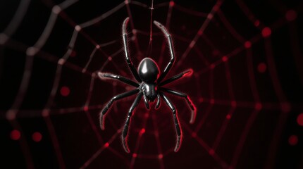 intricate spiderweb with vibrant blue and red geometric backdrop, digital art | halloween, abstract, technology, design, nature theme