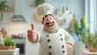 © ranary - Cartoon chef with a big smile, thumbs up, in a bright, modern kitchen setting