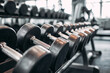 © inas - Row of dumbbells on rack in modern gym